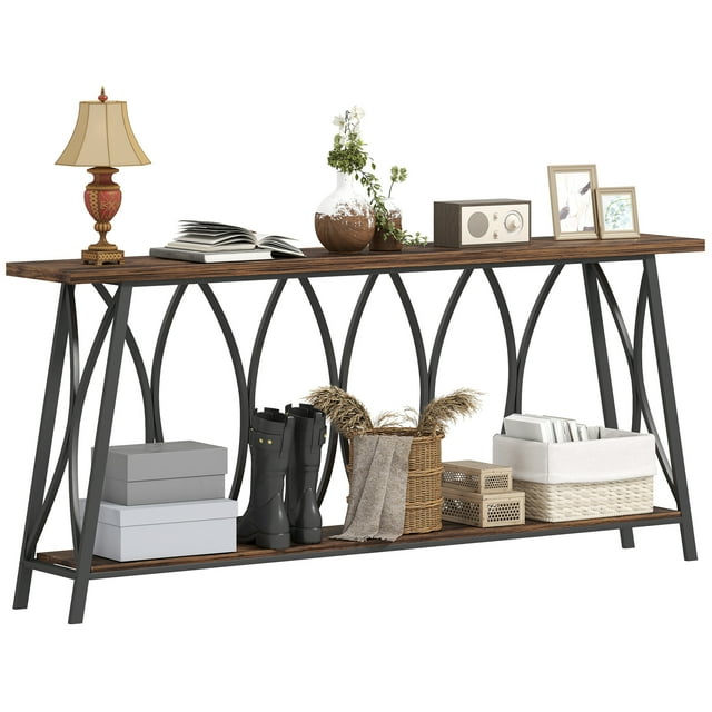 HOMCOM 71" Console Table, Industrial Narrow Entryway Table with 2 Tiers