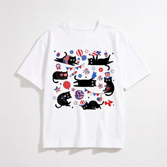 Cute Cats 4th Of July TeesCute Black Cat USA Flag Firework Patriotic 4th of July T-Shirt Unisex