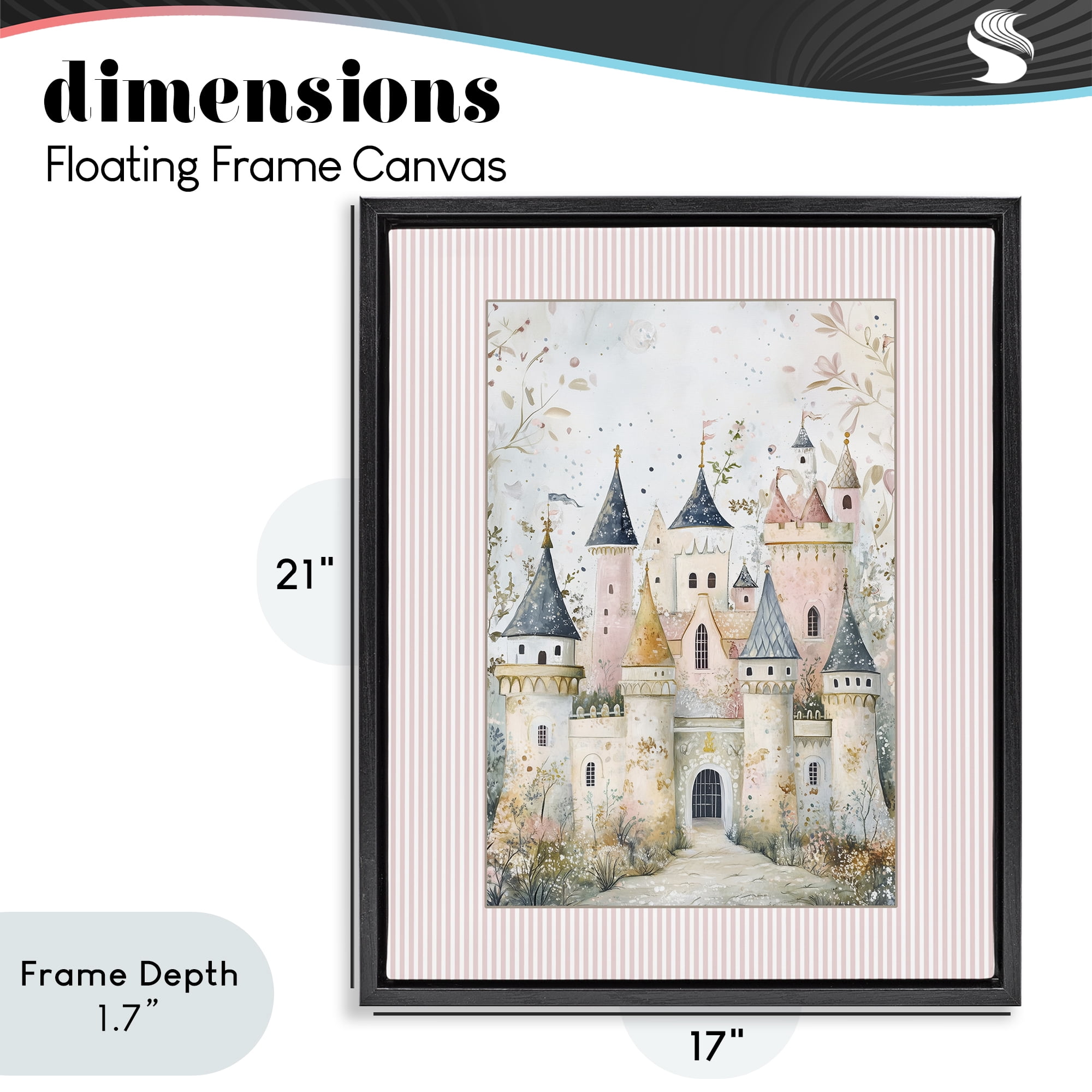 Stupell Industries Enchanted Dreams Castle Black Framed Floater Canvas Wall Art, design by Christine Simpson Art
