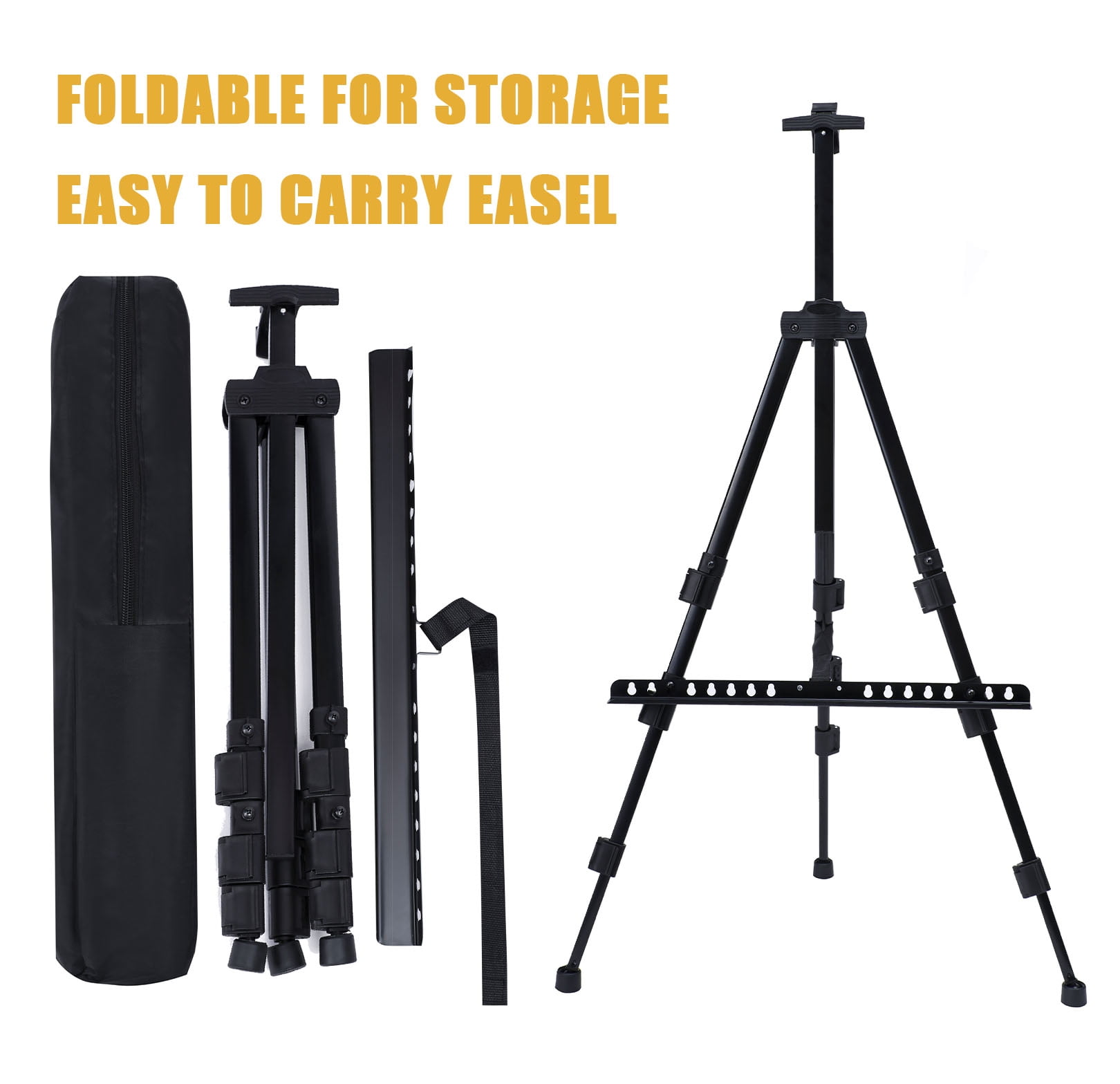 MXG Black Adjustable Aluminum Painting Easel, 17-61in Tabletop & Floor-Standing Display Easel, Poster Stand for Art & Signage, 25lb Capacity,