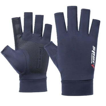Sun protection gloves men's summer ice silk driving riding fishing non-slip breathable full finger two-finger gloves-