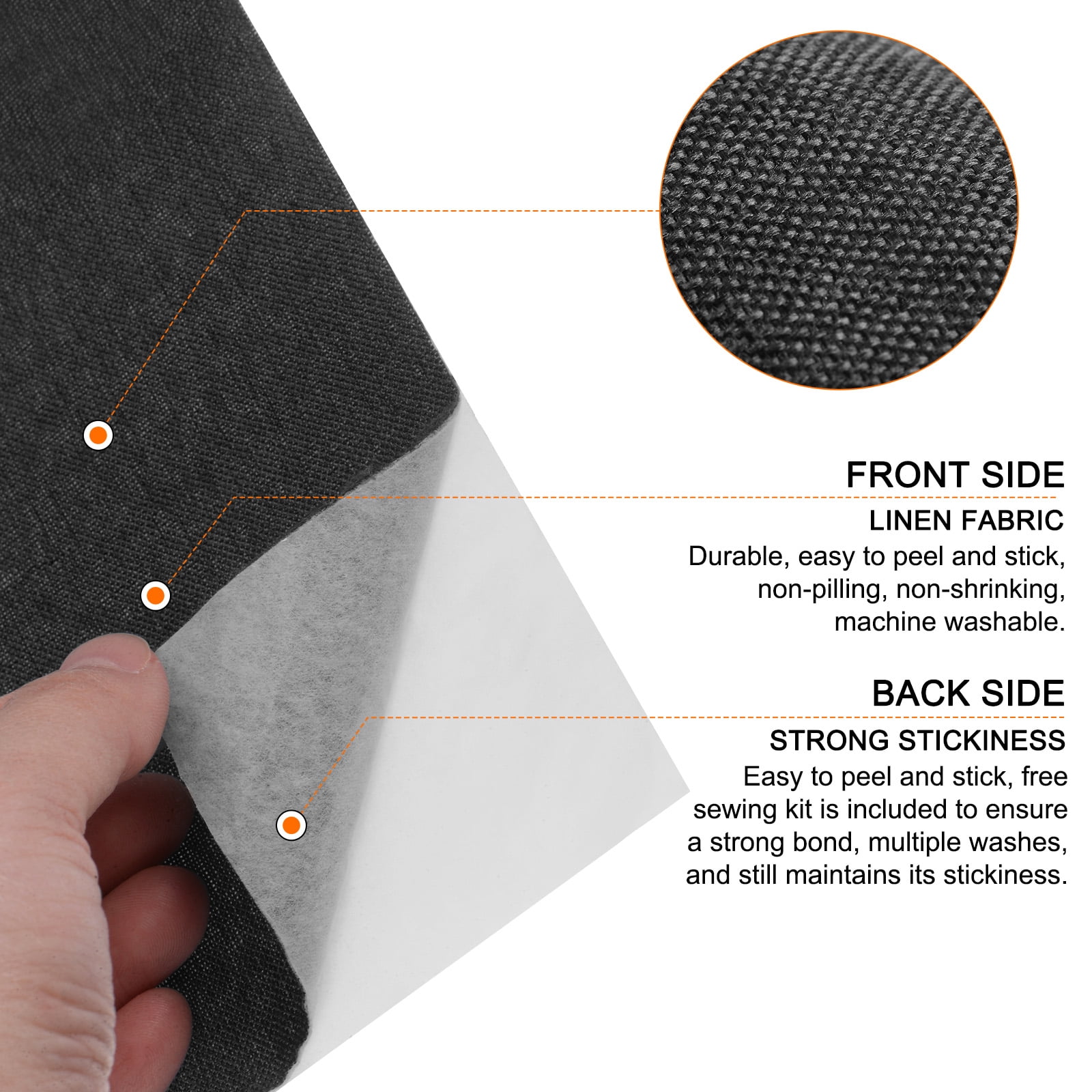 Uxcell Linen Repair Patches Self-Adhesive Fine Linen Couch Fabric Patches Tape Can Be Used for Furniture Black 15 3/4"x79"