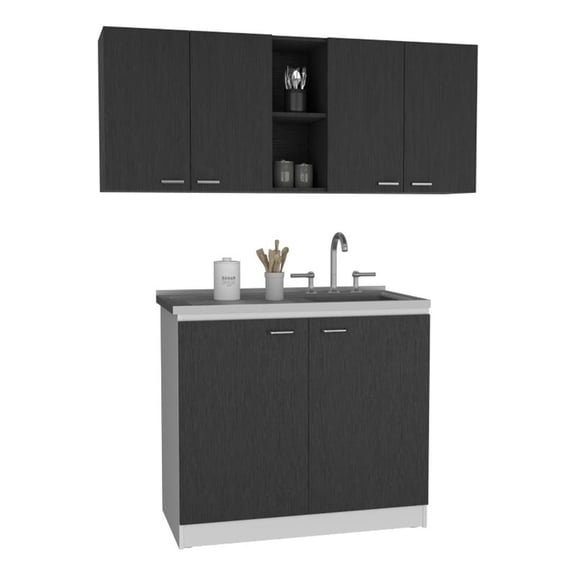 Pemberly Row Contemporary 2-Piece Engineered Wood Kitchen Set in Black