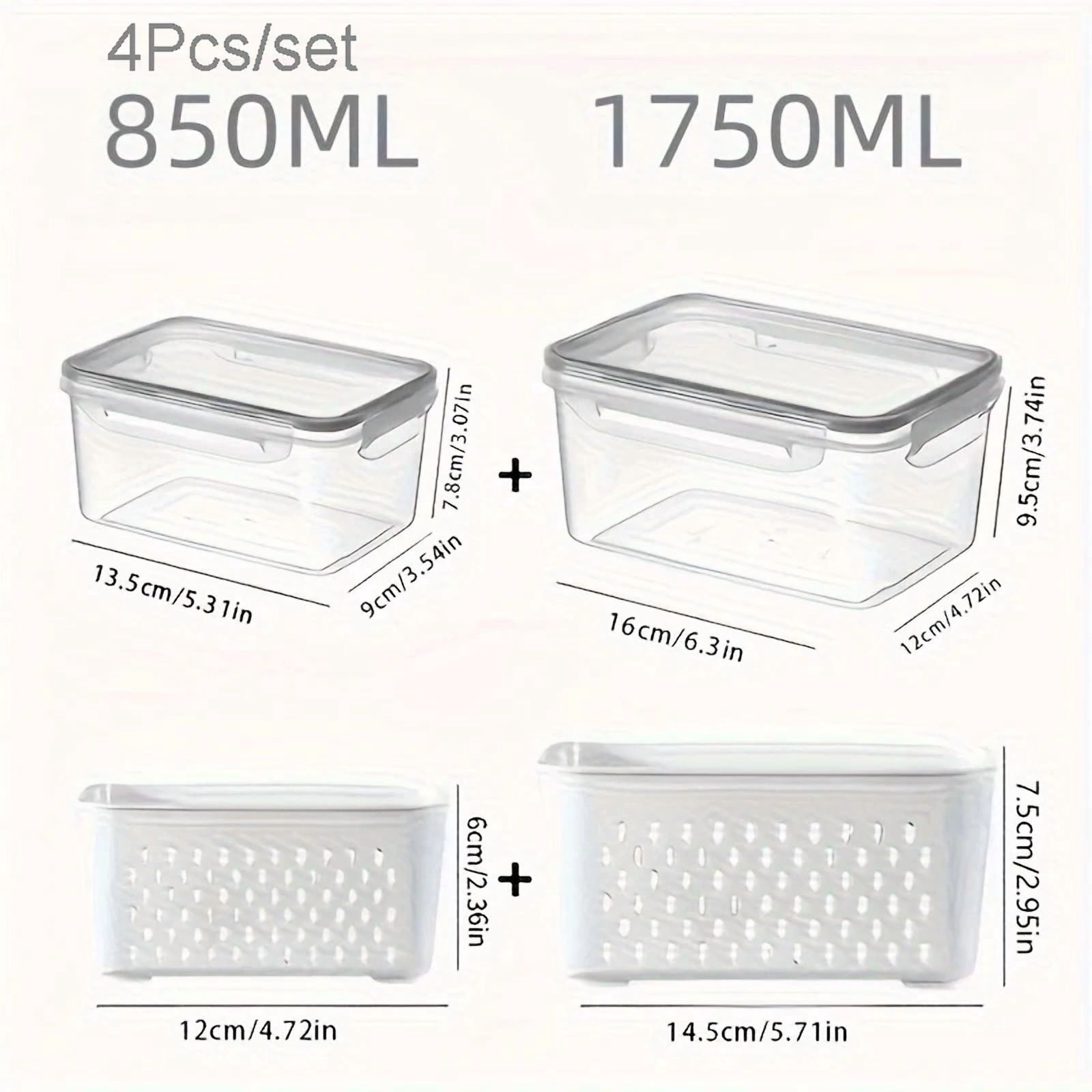 Fridge Food Storage Container Set with Lids with Strainer,Plastic Fresh Produce Saver Vegetable Fruit Meat Storage Organization