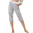 thumbnail image 2 of Cotton Linen Capri Pants for Women Spring Summer Elastic Waist Relaxed Fit Straight Leg Capris with Pockets, 2 of 7