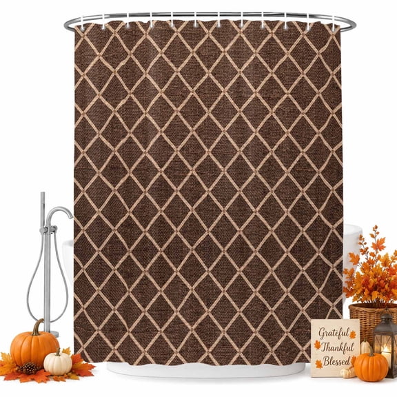 Brown Rhombus Shower Curtain, Waterproof Shower Curtains for Bathroom, Modern Geometric Farmhouse Plaid Washable Fabric Bathtub Curtain Set Bath Decor with 12 Hooks Stall 36"x72"