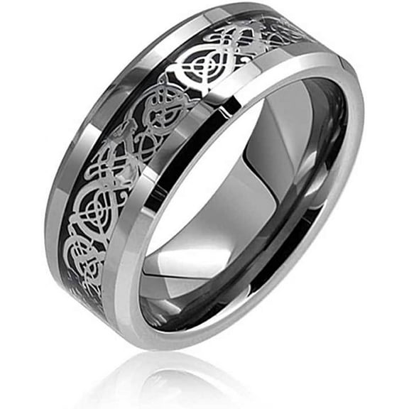 Tungsten Rings for Men Wedding Bands for Him Womens Wedding Bands for Her 8mm Celtic Silver Dragon Size 8-15