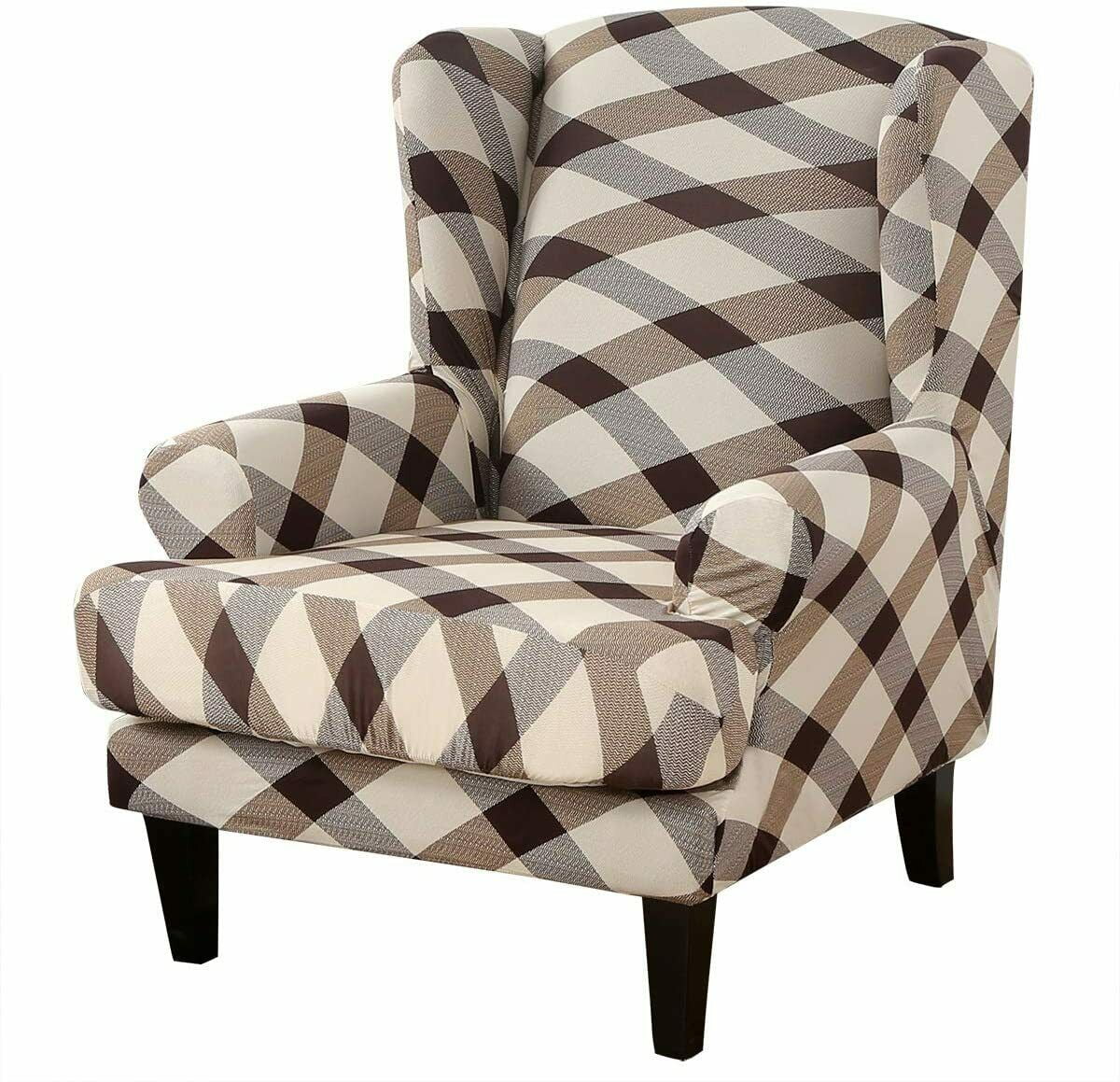 SHANNA Wingback Chair Slipcovers 2Piece Stretch Fabric Wing Chair Cover with Cushion Cover