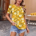 thumbnail image 4 of Tnhcen Blouses d'Été à Manches Courtes pour Femmes / Hauts à Col Rond Imprimés Coupe Ample / Mélange Polyester Spandex P-2TG, 4 of 7