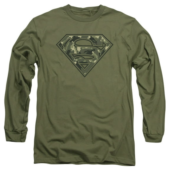 Superman Super Camo Long Sleeve Adult 18/1 T-Shirt Military Green
