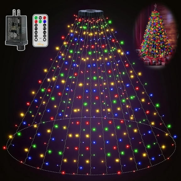 Christmas Tree Lights 400LED 8.2ft*16 Strings with Ring, 8 Lighting Modes 3 Timers Dimmable Christmas Lights Indoor/Outdoor with Remote, Waterproof for Xmas Decor (Multicolored)