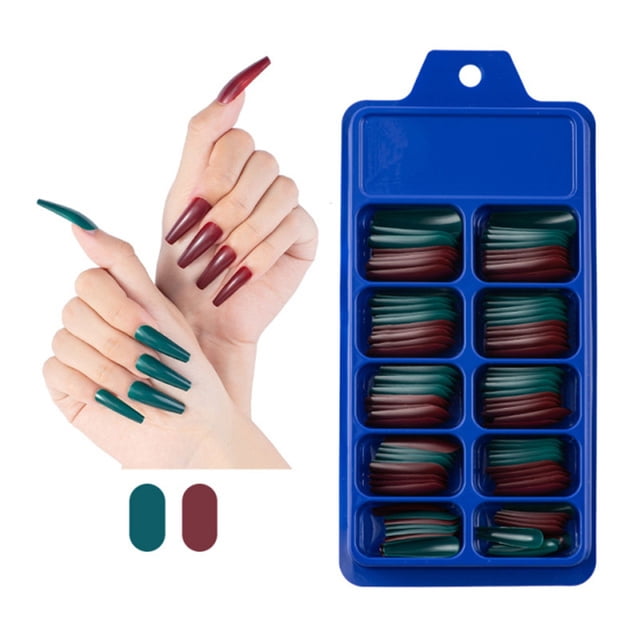 Uñas postizas a presión, regalos para mujeres, 100 uñas postizas largas, cobertura total, puntas de ataúd, manicura artística de bailarina, lentejuelas.