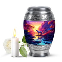 JAGASY Unicorn Small Cremation Urn for Sister, Pink Keepsake Urns for Human Ashes, Sunset Forest Trees & Mountain River Decorative Urns for Siblings, Miniature Urn for Brother, (3 Inch)