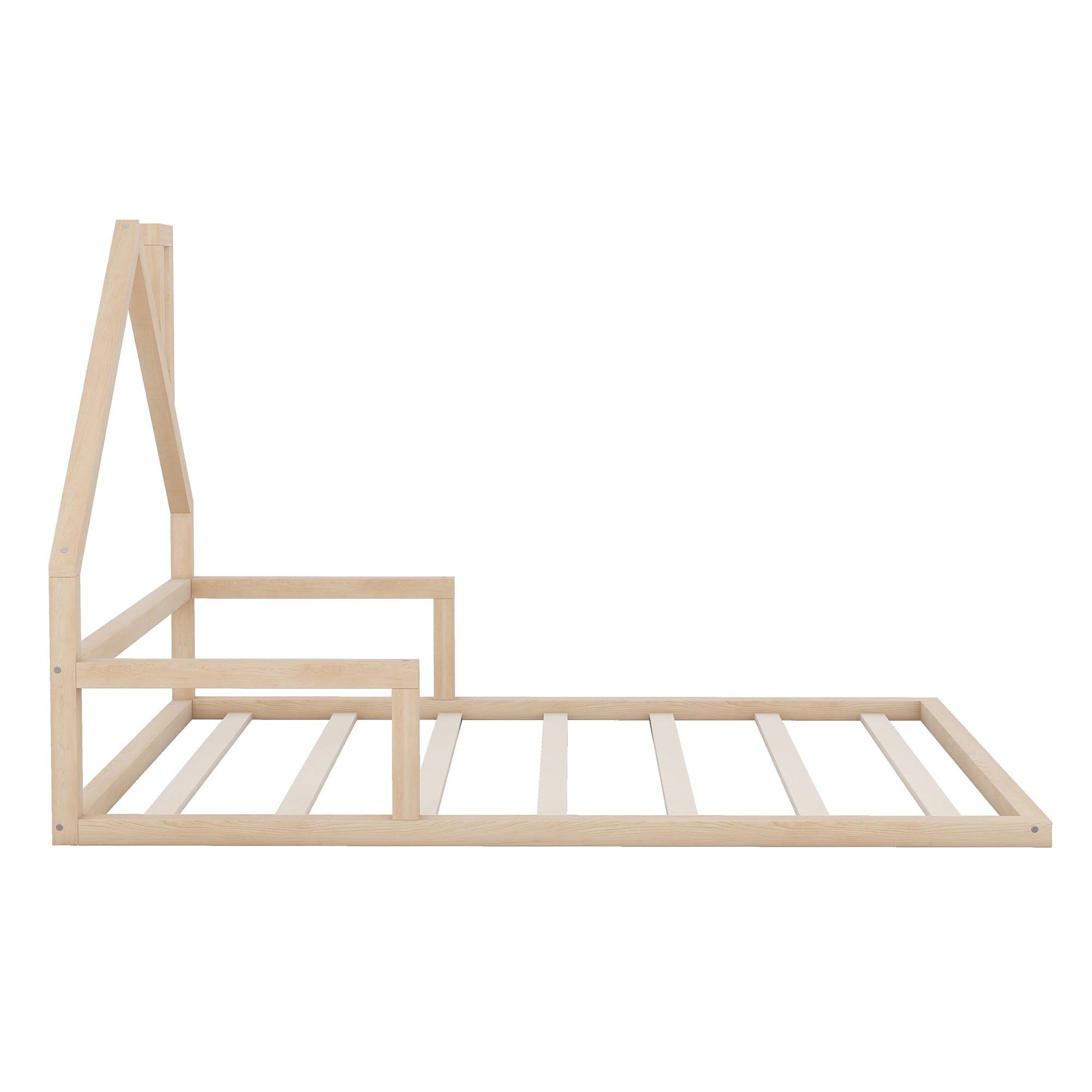 Euroco Full Size Wood Floor Bed for Kids Room, Natural