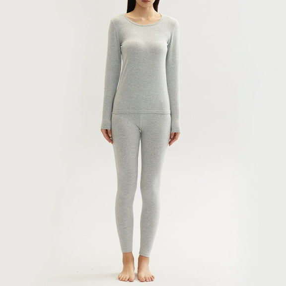 Frostluinai Thermal Underwear for Women Long Sleeve Crew Neck Pullover Legging Stretchy Slim Fit Undershirts 2 Piece Solid Soft Loungrwear
