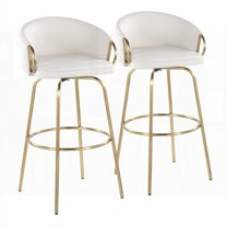 Claire Set of 2 - 30" Gold Metal & Cream Velvet Barstools with Swivel & Footrest (Contemporary Glam)