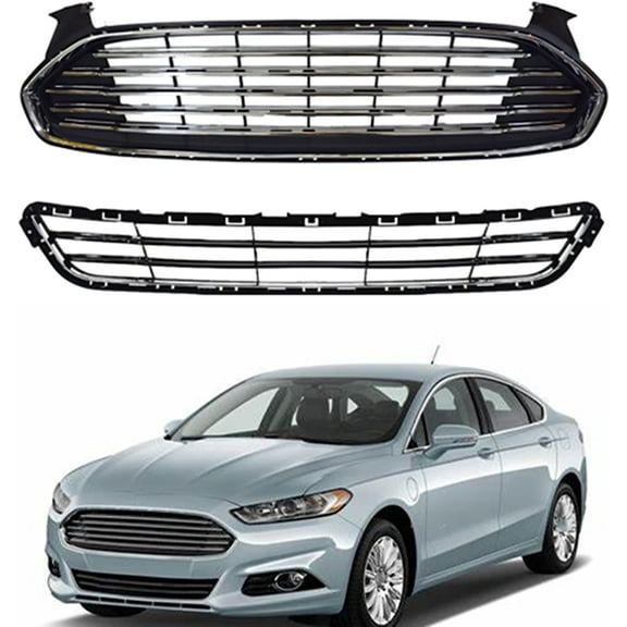 SEBLAFF Upper & Lower Horizontal Front Hood Bumper Grill Grille ABS Kit Replacement for Ford Fusion/Mondeo 2013 2014 2015 2016 DS7Z8200BA FO1200553