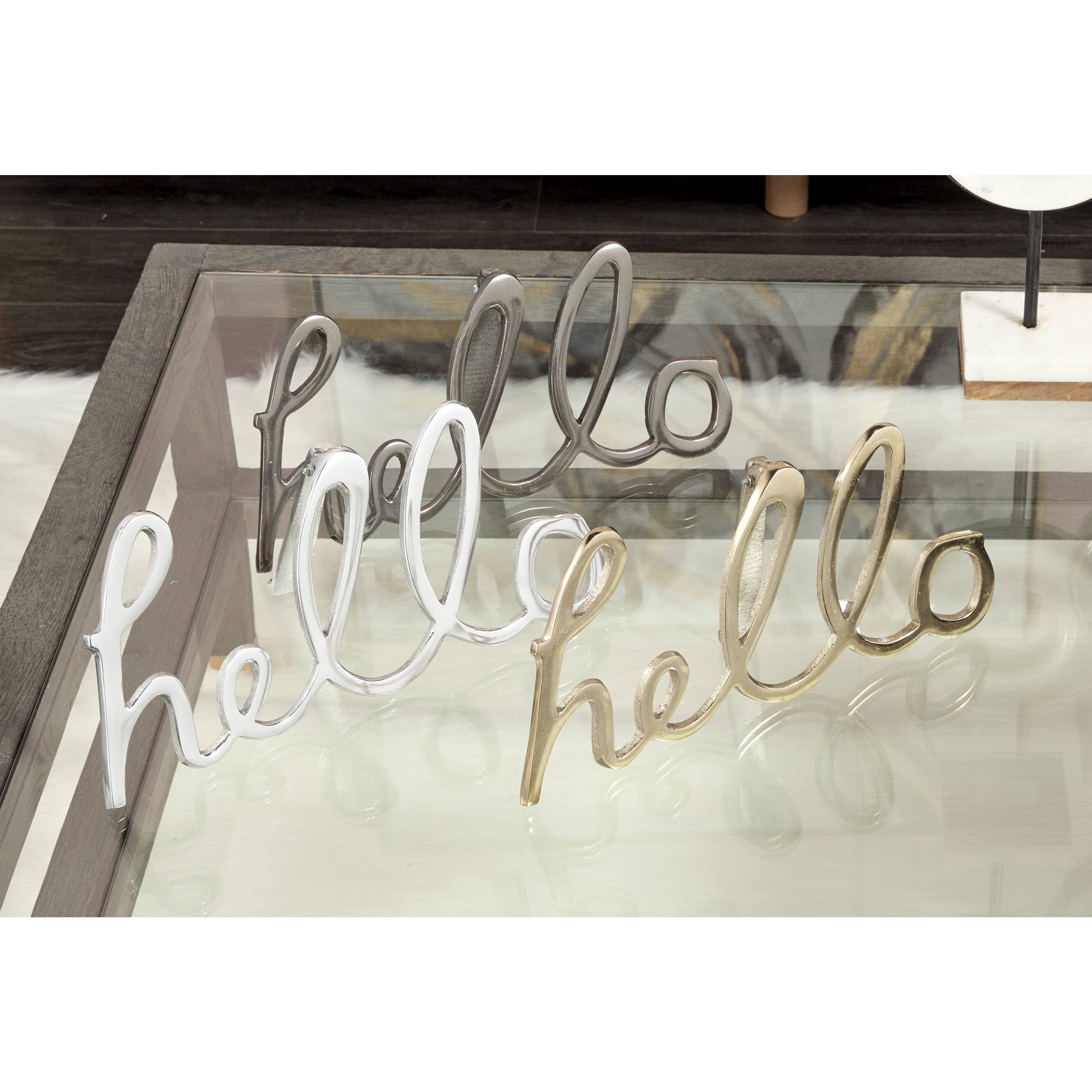 CosmoLiving by Cosmopolitan Hello Aluminum Decorative Sign, 3-Pieces