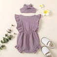 thumbnail image 4 of FRSASU Toddler Girl Baby Solid Color Jumpsuit Ruffled Bodysuit + Infant Headband, 4 of 9