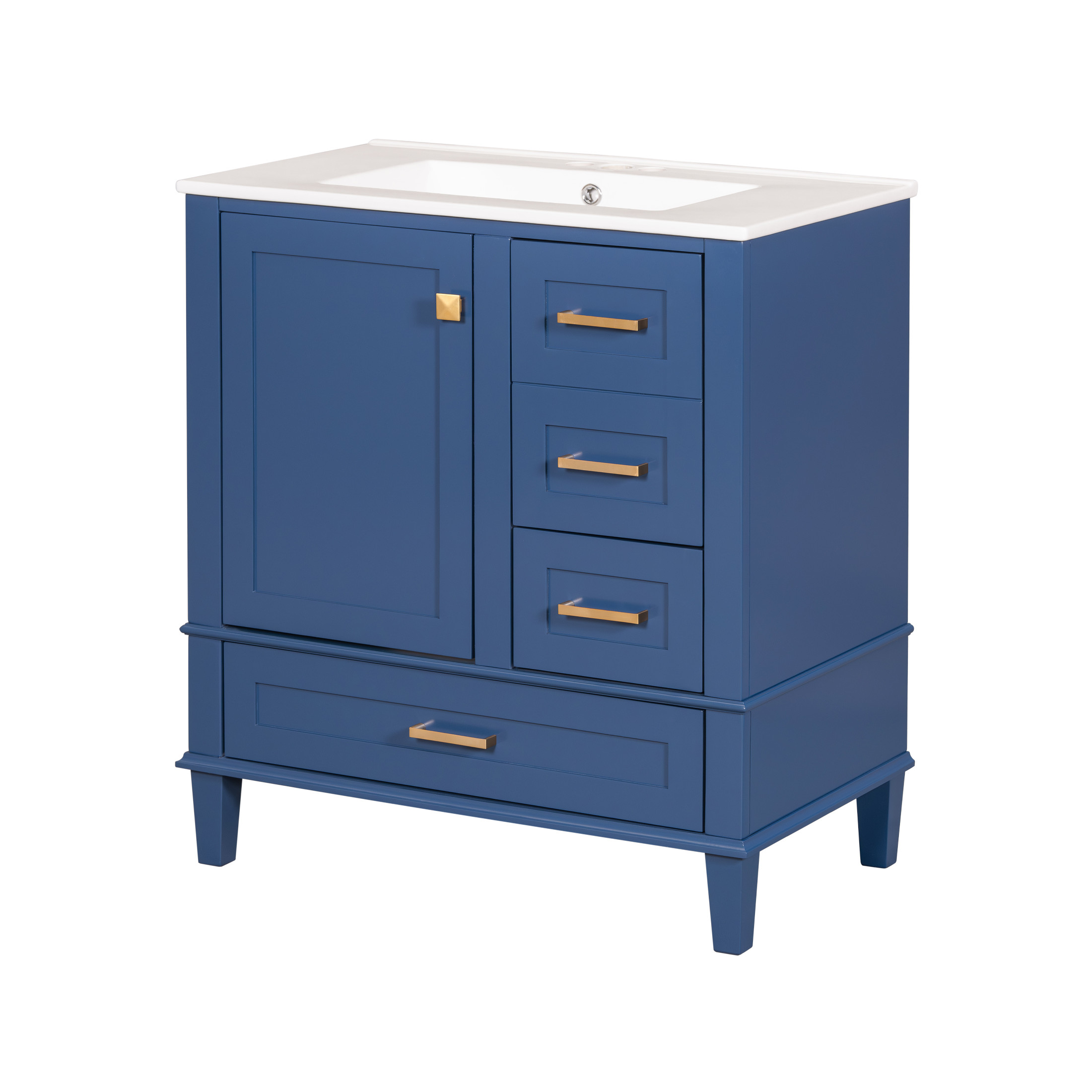 Nyveth Modern Bathroom Vanity with Ceramic Sink, Shelves, Drawers, Wood, Blue