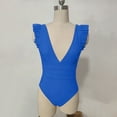 thumbnail image 4 of Brnmxoke One Piece Body Suits for Womens Deep V Neck Tummy Control Slimming Ruffled Beach Swimwear Swimsuit Blue,XL, 4 of 5