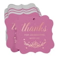 thumbnail image 3 of Inkdotpot Pack Of 100 Thanks For Celebrating With Us Bridal Shower-Baby Shower-Retirement-Wedding-Birthday Paper Tags DIY Craft Bracket Shape Real Rose Gold Foil Hang Tags, 3 of 7