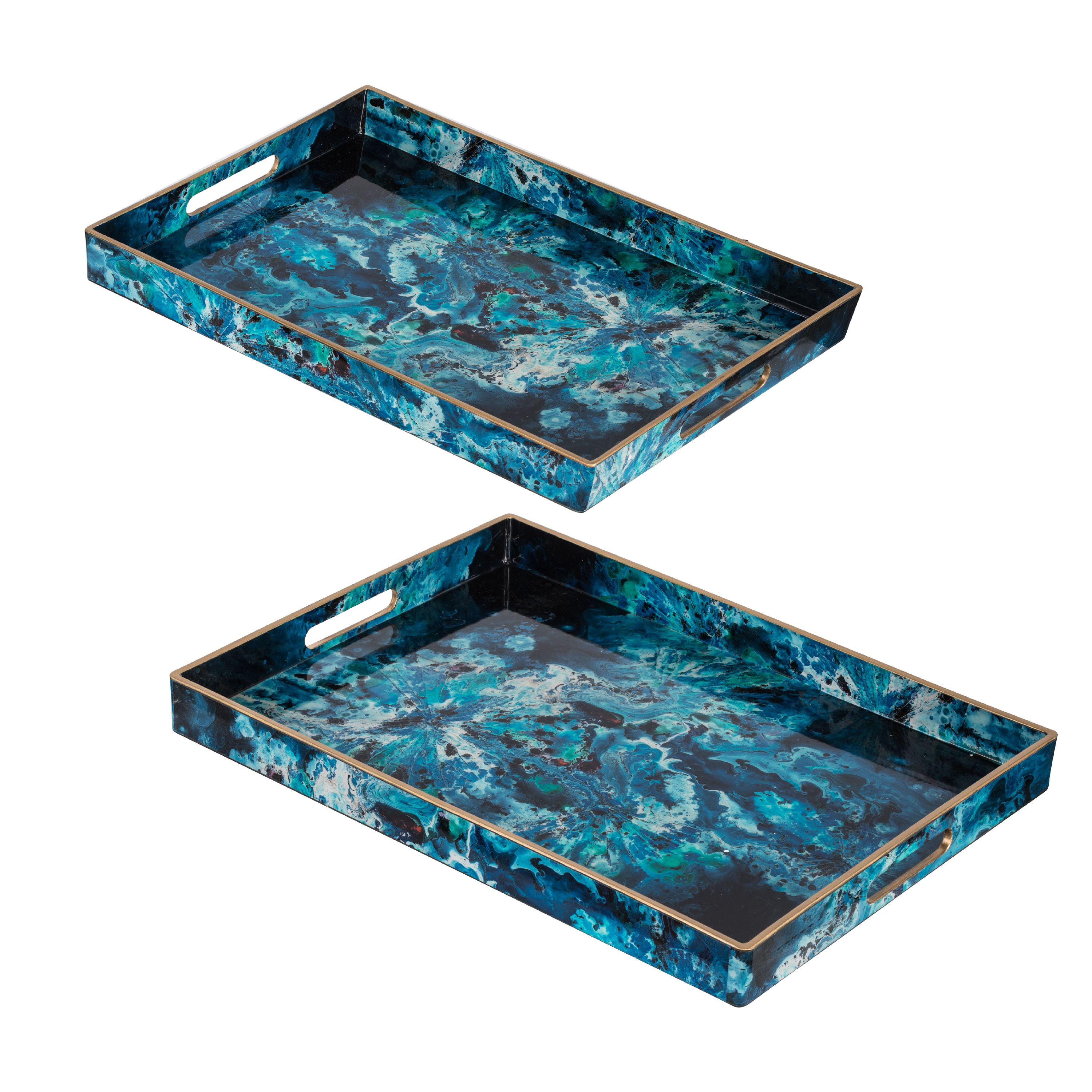 A&B Home Set of 2 Abstract Blue Rectangular Trays - Walmart.com