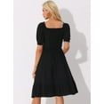 thumbnail image 3 of DARING DIVA Puff Short Sleeve Ruffle Smocked Blouse M Black, 3 of 6