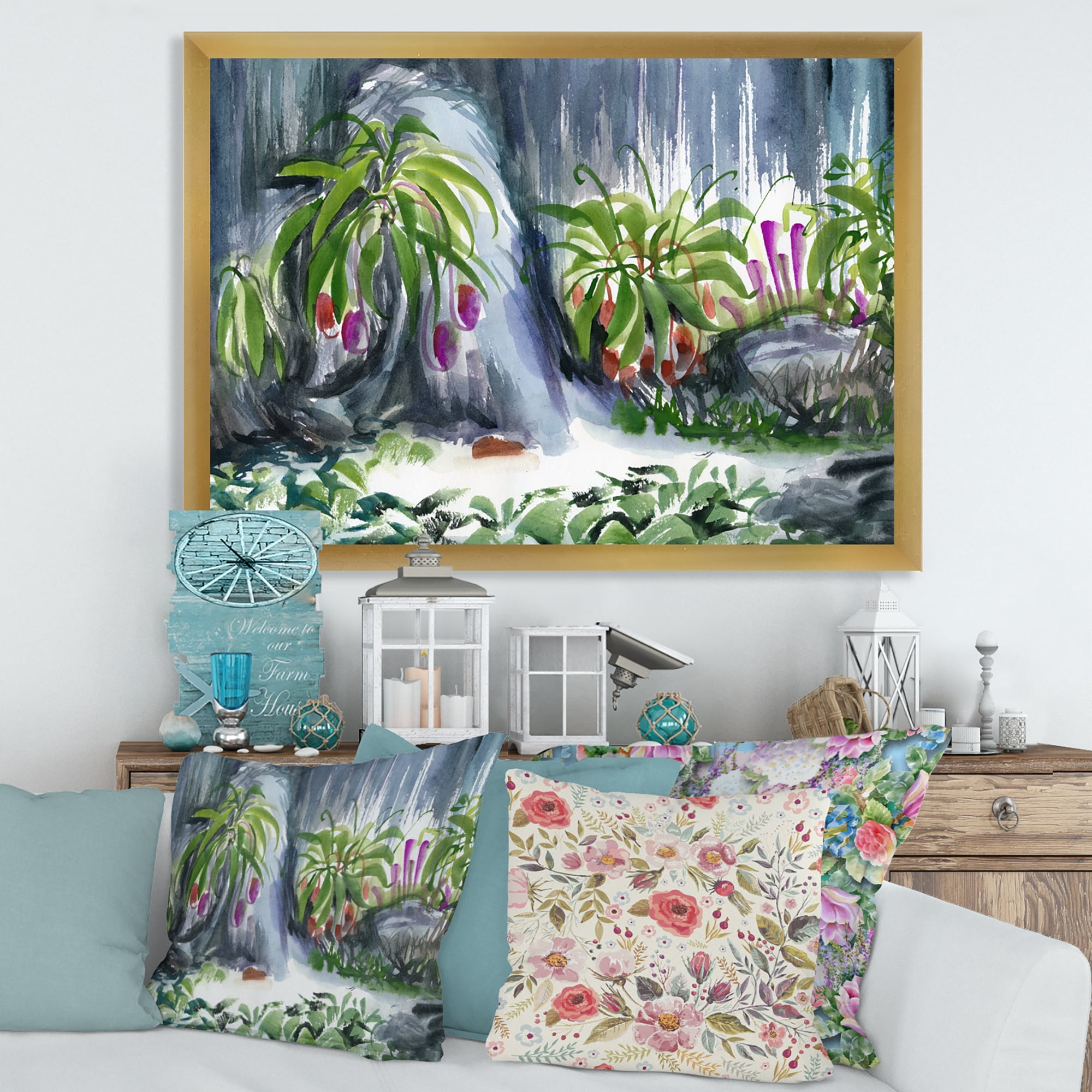 Designart 'Abstract Tropical Plants Oasis' Farmhouse Framed Art Print