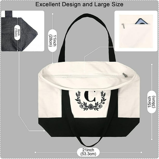 Canvas Tote Bags with Zipper Closure and Front Pocket