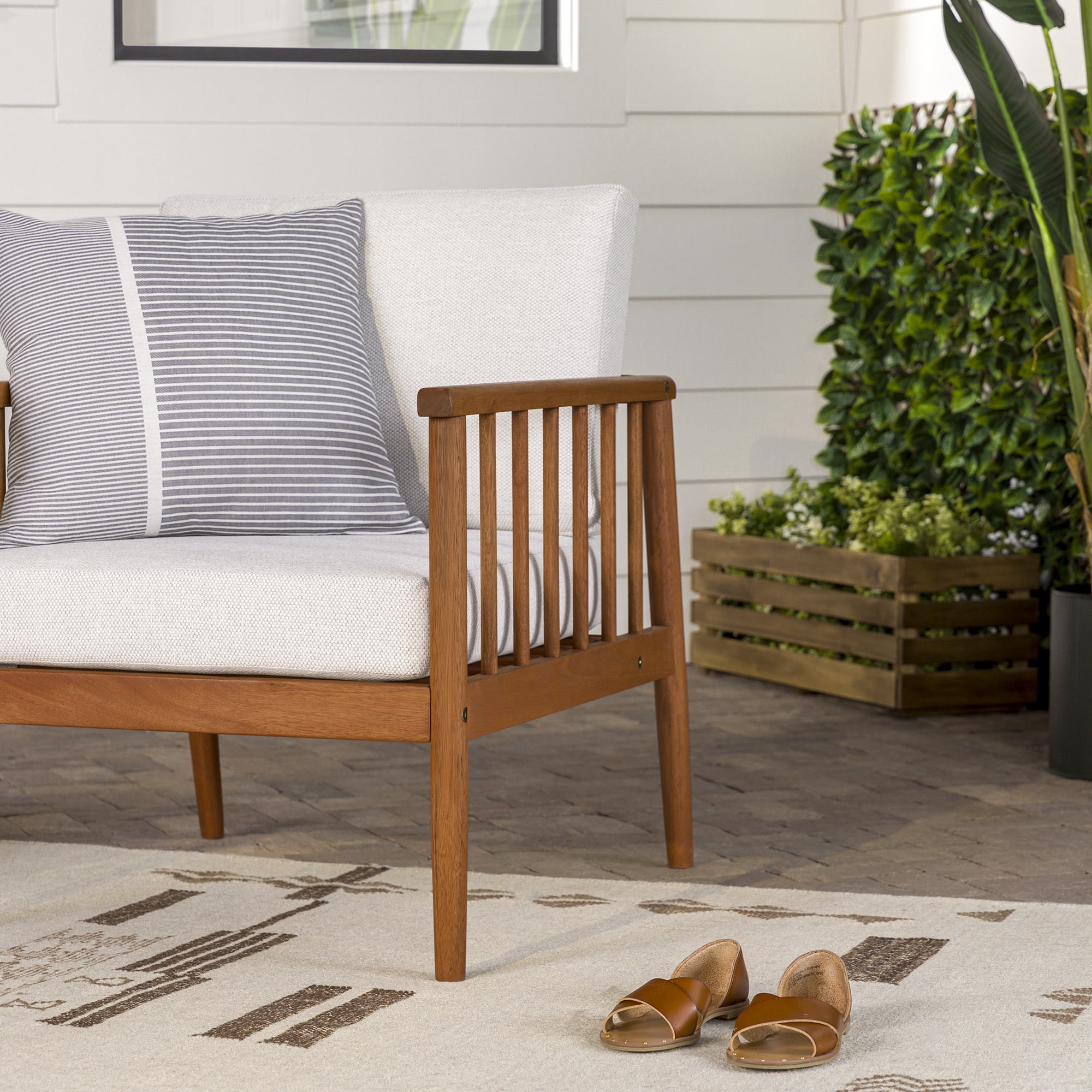 Walker Edison Modern Solid Eucalyptus Outdoor Lounge Chair, Brown
