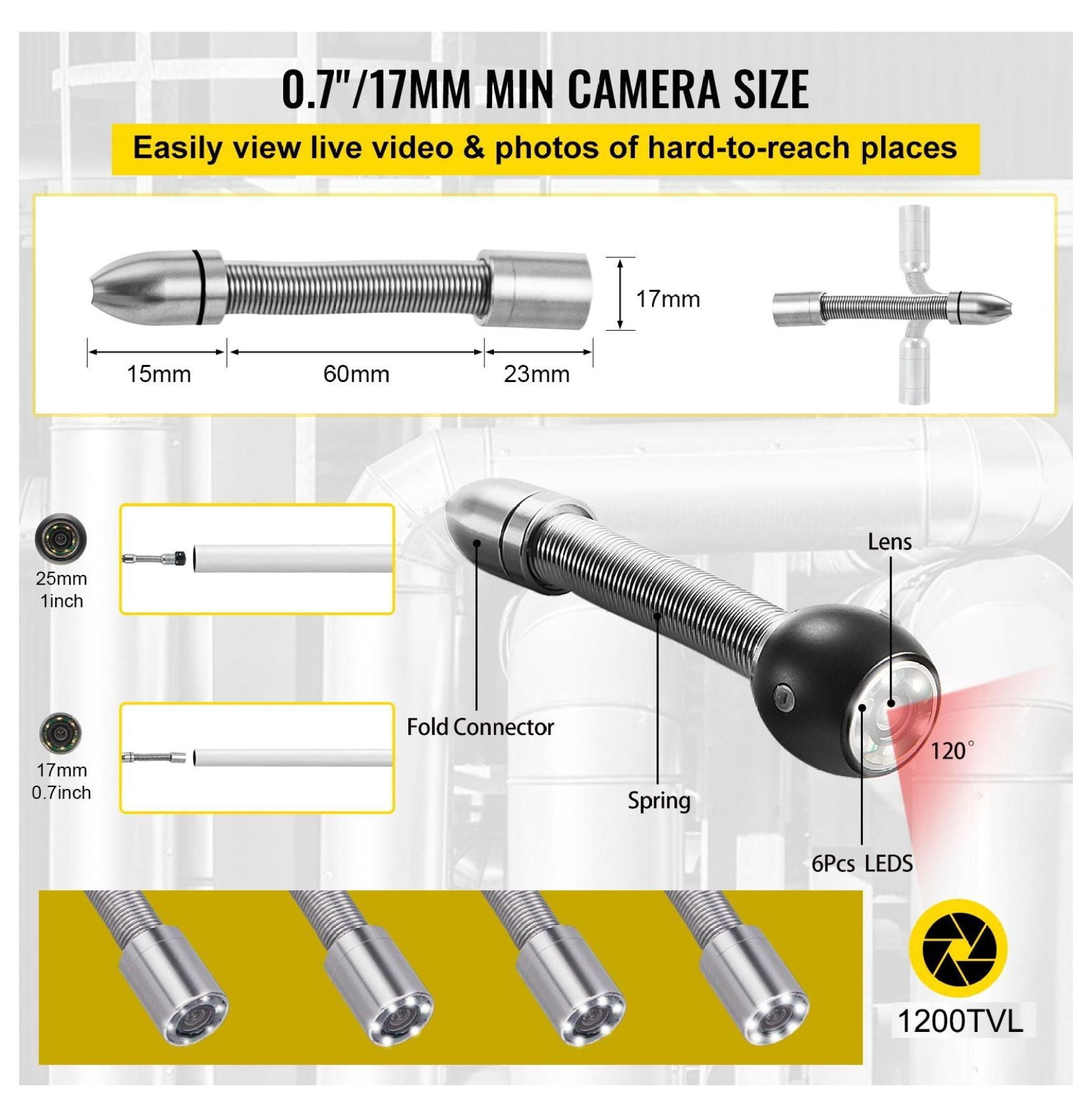 Sewer Camera 65.6FT with 4.3" Screen, Pipeline Inspection Camera with DVR, Waterproof IP68 Endoscope for Drain Pipe Plumbing, 16GB SD Card Included