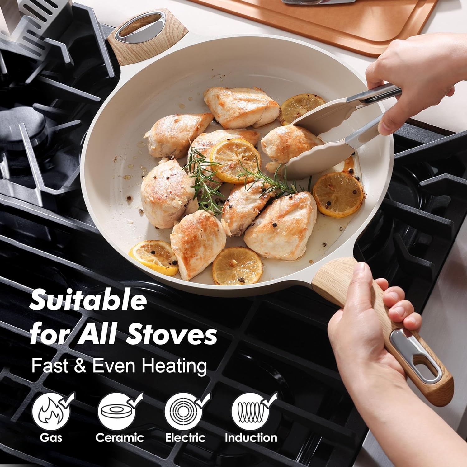 Ceramic Nonstick Frying Pan Skillet with Hot-resistant Handle 12.5Inch Large   Healthy Kitchen Cooking Chef's Pan