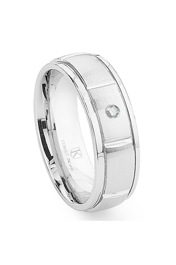 Cobalt Xf Chrome 8MM Solitaire Diamond Newport Dome Comfort Fit Wedding Band Ring with Grooves Sz 9.0