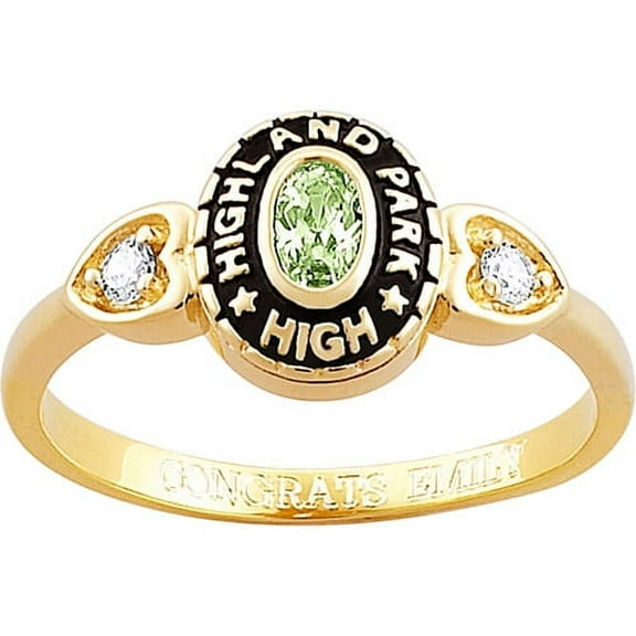 Order Now for 2025 Graduation, Freestyle Women's 18K Gold over Sterling Classic Oval Stone & CZ Heart Class Ring, Personalized, High School or College