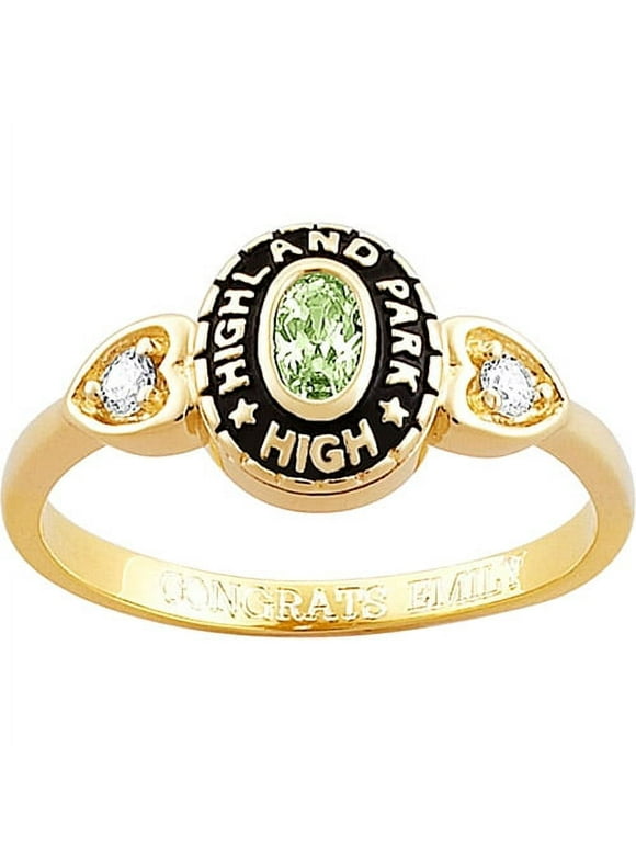 Order Now for Graduation, Freestyle Women's 18K Gold over Sterling Classic Oval Stone & CZ Heart Class Ring, Personalized, High School or College