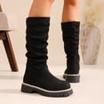 thumbnail image 3 of Rokment Slouchy Platform Mid Calf Boots for Women Winter Spring Fashion Casual Suede Round Toe Side Zipper Wide Calf Dress Tall Boots Black Size 6, 3 of 7