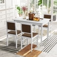 thumbnail image 4 of Costway 5 PCS Dining Table Set for 4 with Rubber Wood Legs Upholstered Seat Padded Backrest White + Brown, 4 of 9