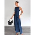 thumbnail image 4 of Navy Blue A-Line Long Dress With Ruched Waist And Side Slit, Sleeveless Casual Maxi Dress, 4 of 6