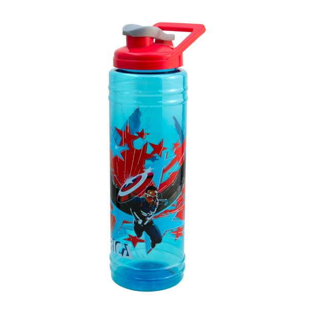 Botella Plástico para Agua, Capitán América: Un Nuevo Mundo, Disney Marvel, Botella con Tapa de Clip y Agarradera, Capacidad 900 ml