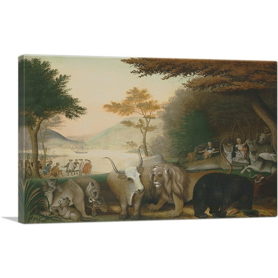 ARTCANVAS The Peaceable Kingdom with Bear and Longhorn Canvas Art Print by Edward Hicks - Size: 40" x 26" (0.75" Deep)