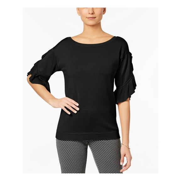 NY COLLECTION $28 Womens New 1130 Black Ruffled Sleeve Low Back Sweater M B B