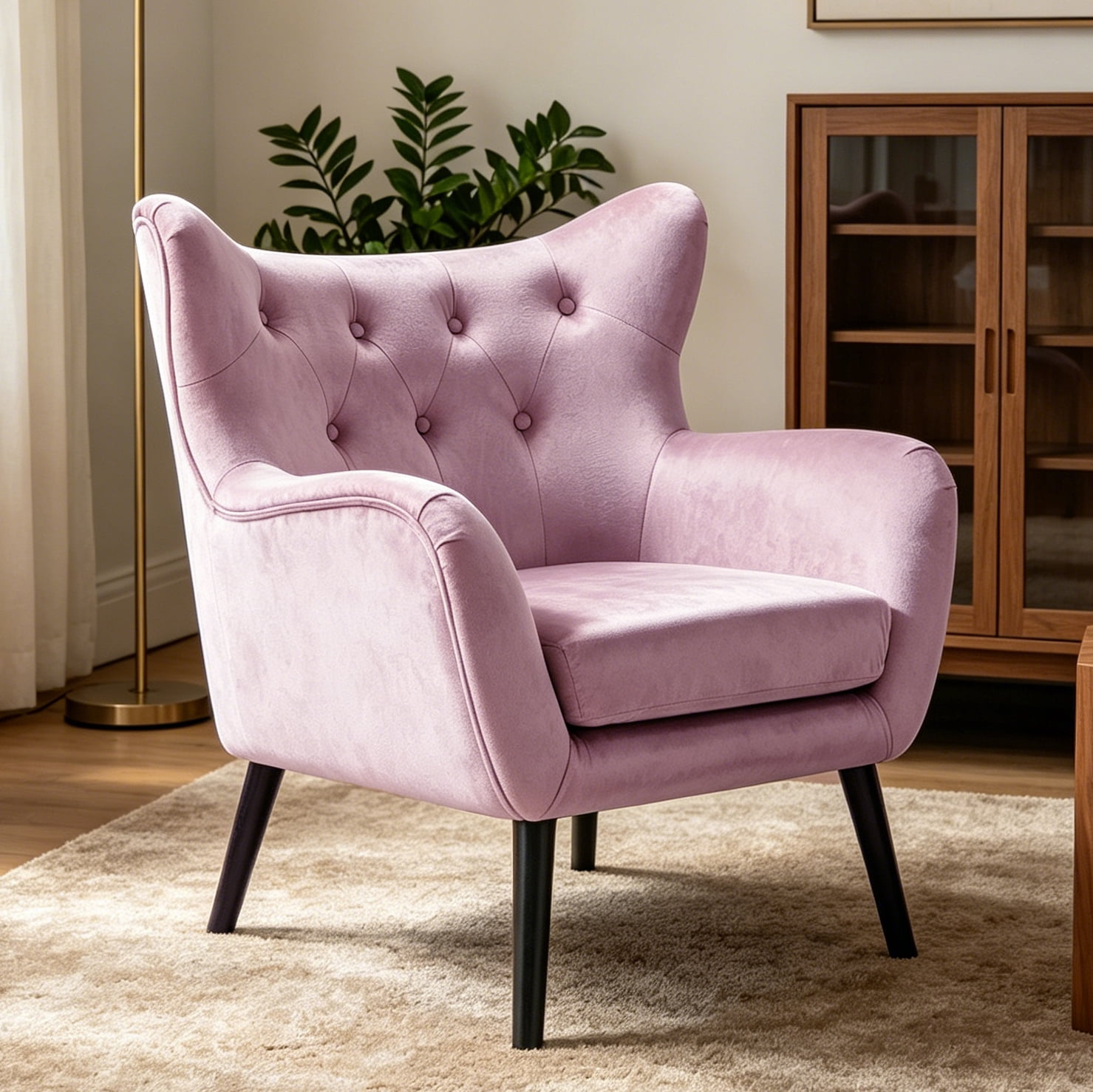 Gewnee 32.68"Velvet Accent Chair,Modern Tufted Armchair with Ergonomic Back,Comfortable Chair for Living Room,Bedroom or Office.Pink