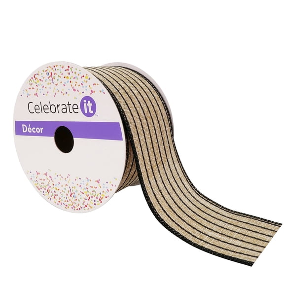 12 Pack: 2.5" x 25ft. Faux Linen Wired Pinstripe Ribbon by Celebrate It