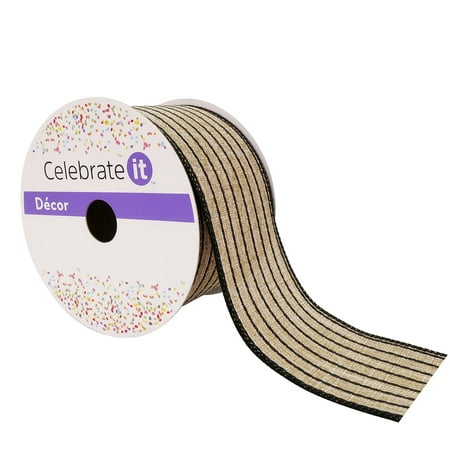 UPC: 0191518421033 | 2.5 Faux Linen Wired Pinstripe Ribbon by Celebrate It™