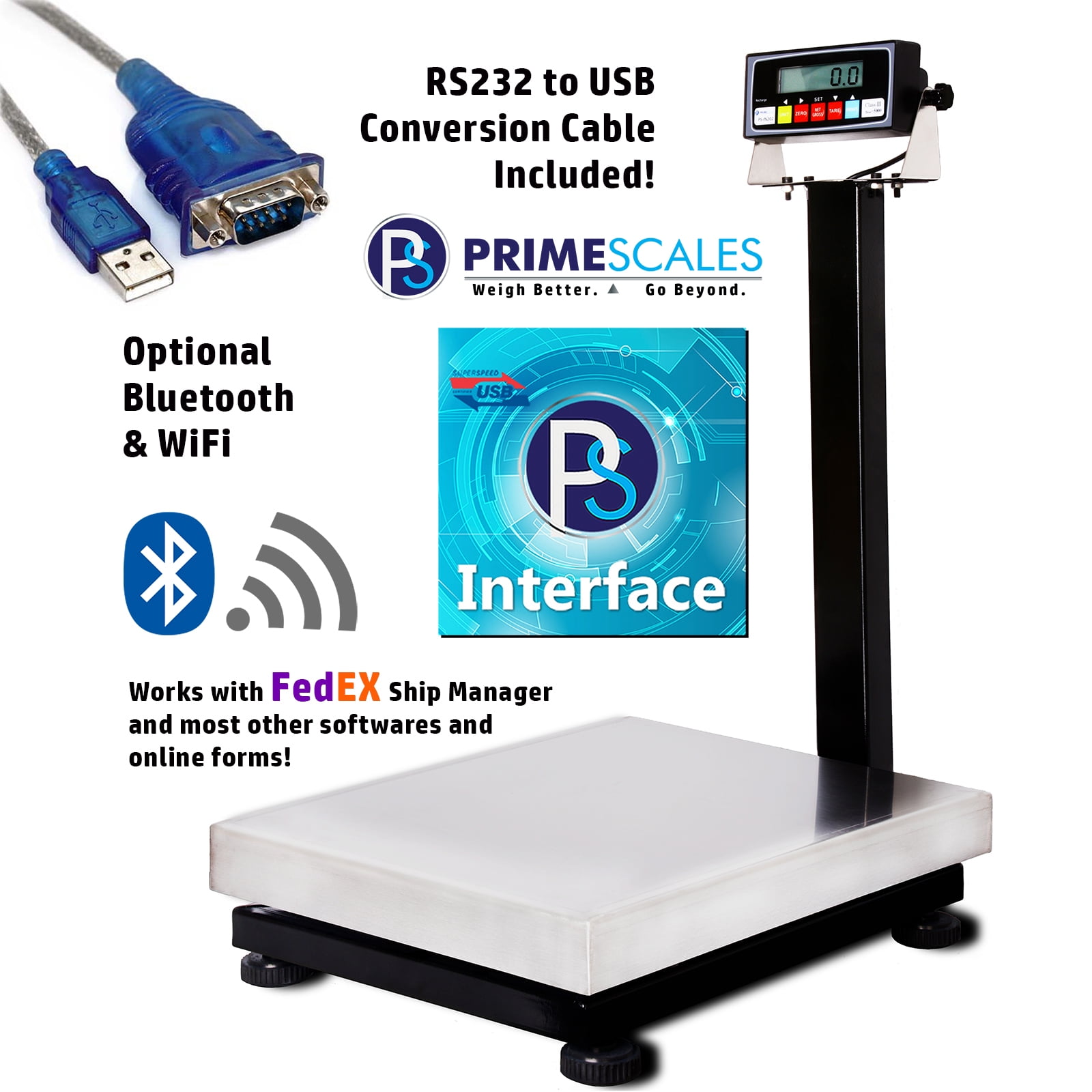 Prime Scales PSB20K Bench Scale with Stainless Steel Platter Smart