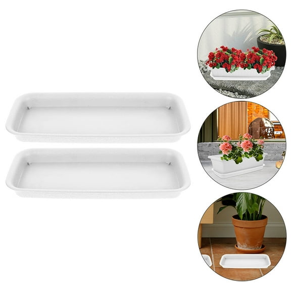 NICEXMAS 2Pack Rectangular Water Tray for Plant Pots White Resin Indoor and Outdoor