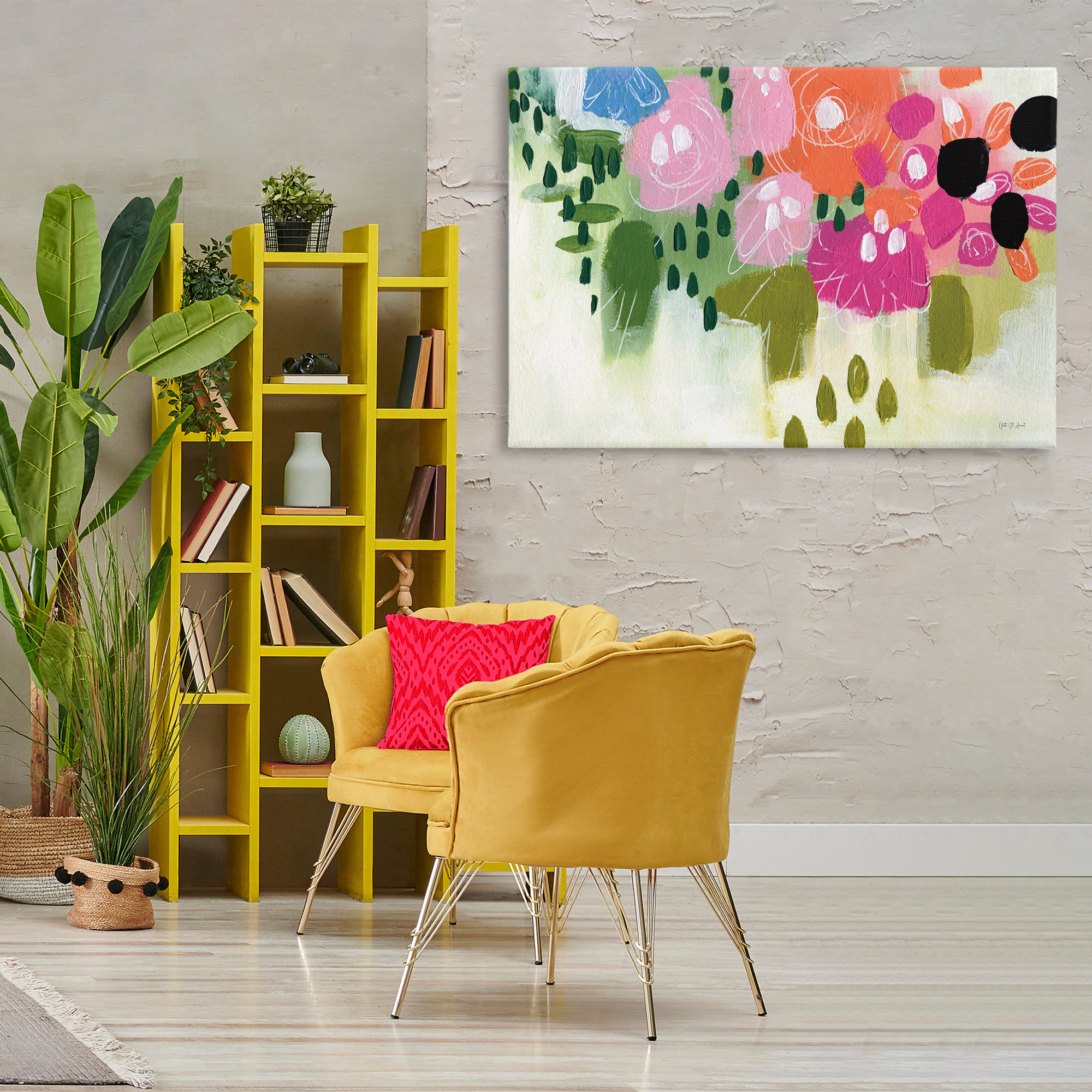 Stupell Industries Abstract Brushed Floral Botanical & Floral Painting Gallery Wrapped Canvas Art Print Wall Art, 45 x 30