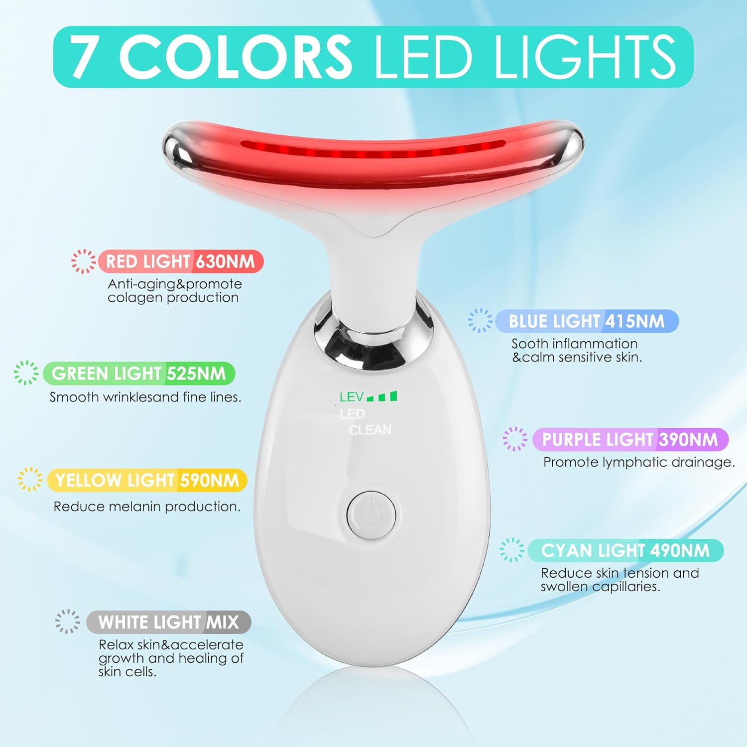 CJBZLCPCOO Facial Massager for Face and Neck, Face culpting Wand with 7 Color, Red-Light-Therapy-for-Face and Neck Tool for Skin Care (White)