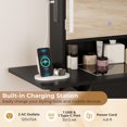 thumbnail image 5 of Foldable Drop Leaf Makeup Vanity Desk with 3 Color LED Mirror & Charging Hub, Vanity Desk Set with Storage & Cushioned Stool for Bedrooms Apartments, Black, 5 of 6